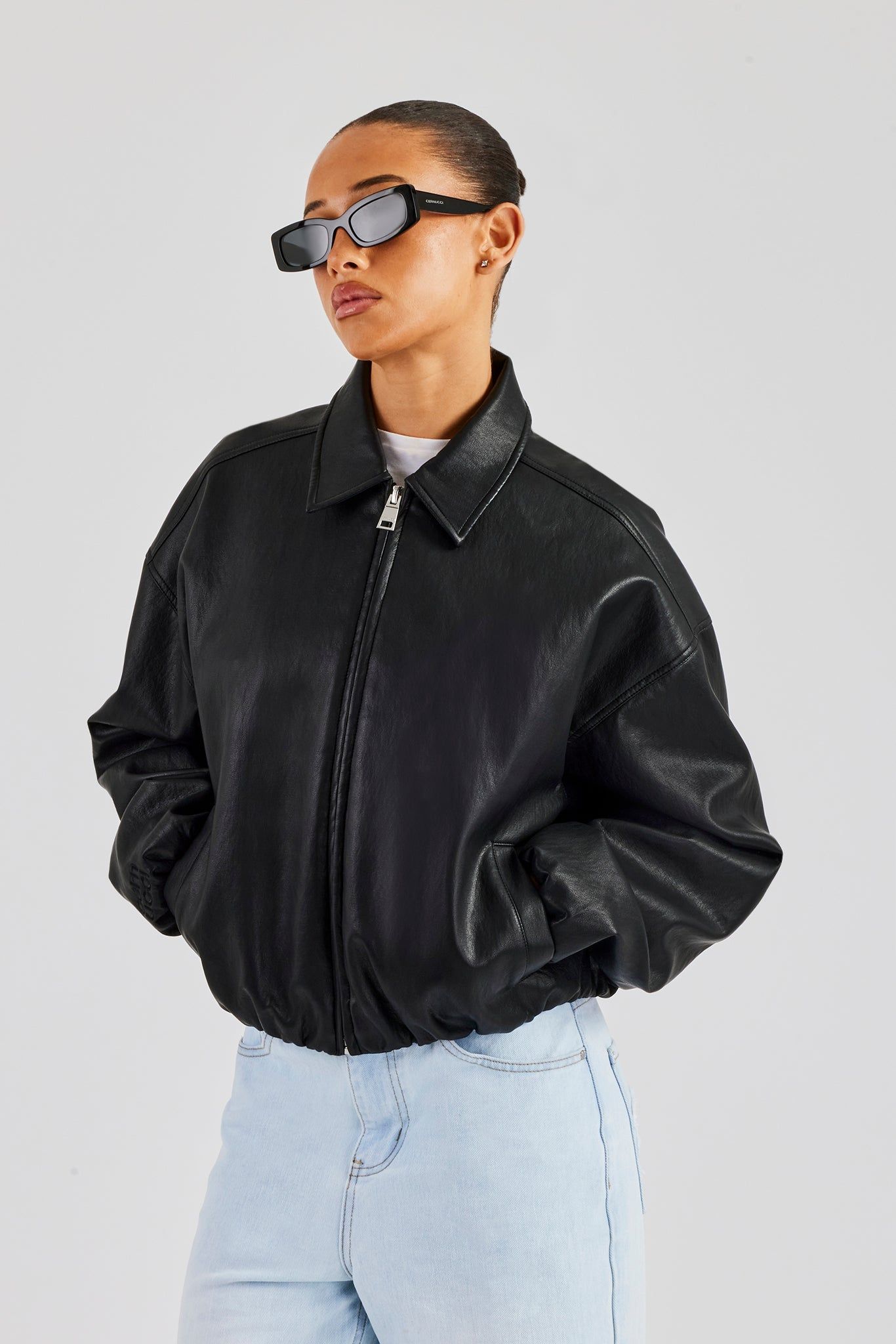 Cernucci Oversized Collared Pu Bomber - Black image 4