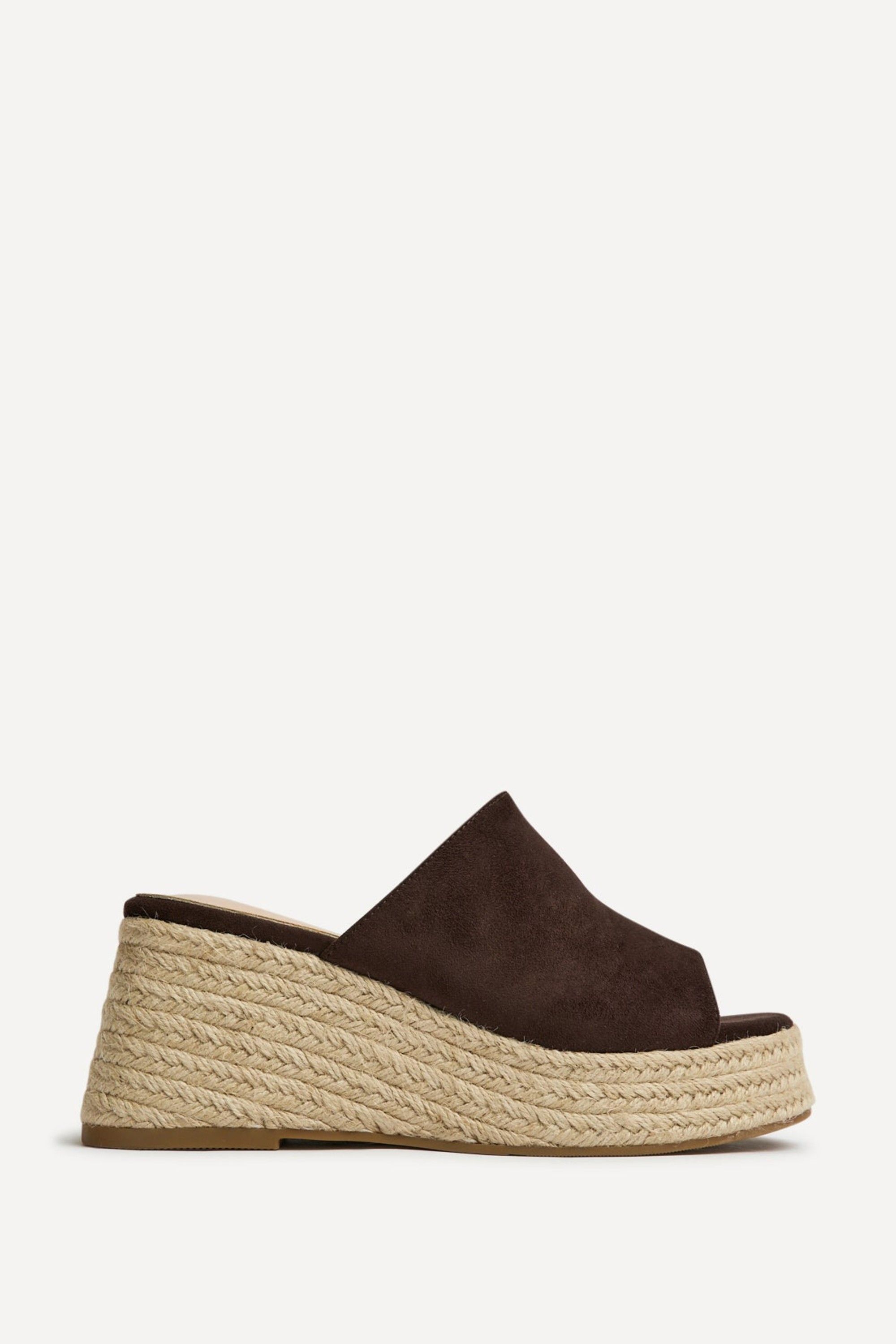 Linzi Espresso Brown Faux Suede Espadrille Mule Wedges