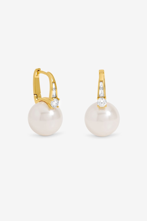 Jon Richard Gold Plated Polished and Crystal Stone Pearl Hoops