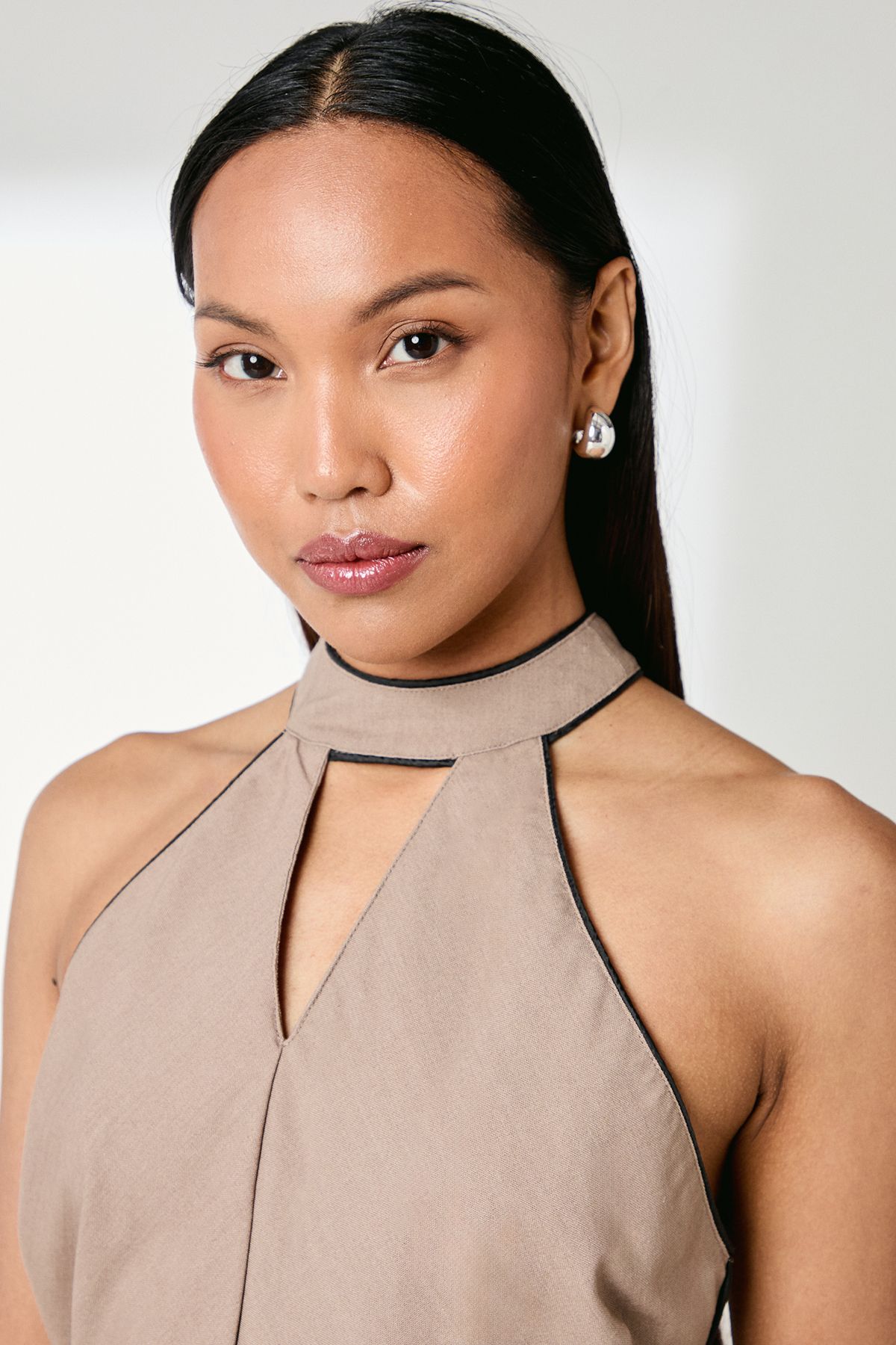 Principles Contrast Detail Halterneck Midi Dress Taupe image 4