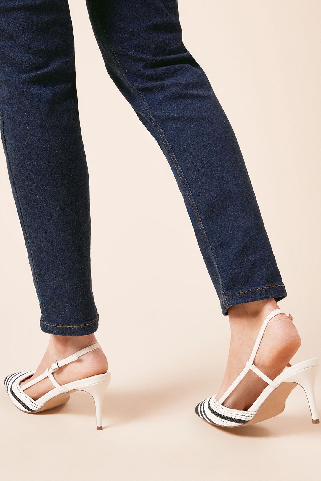 Dorothy Perkins Delight Faux Leather Two Tone Slingback Stiletto Court Shoes Mono image 3