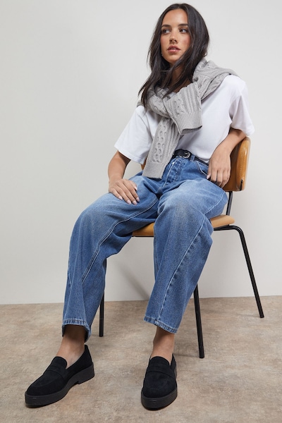 Oasis Butter Suede Chunky Penny Casual Loafers Black