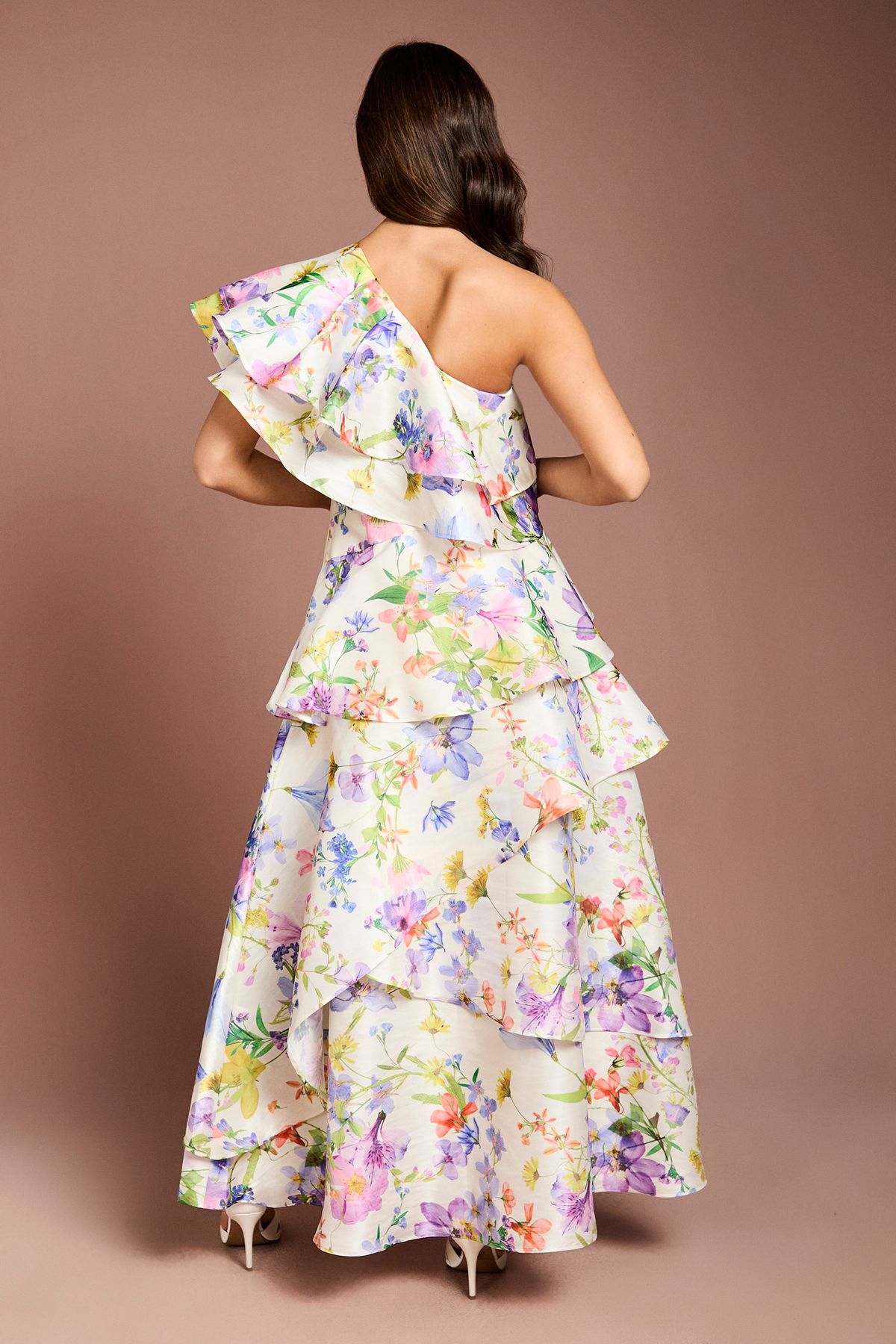 Coast Glossy Printed Frill One Shoulder Maxi Dress Multi image 3