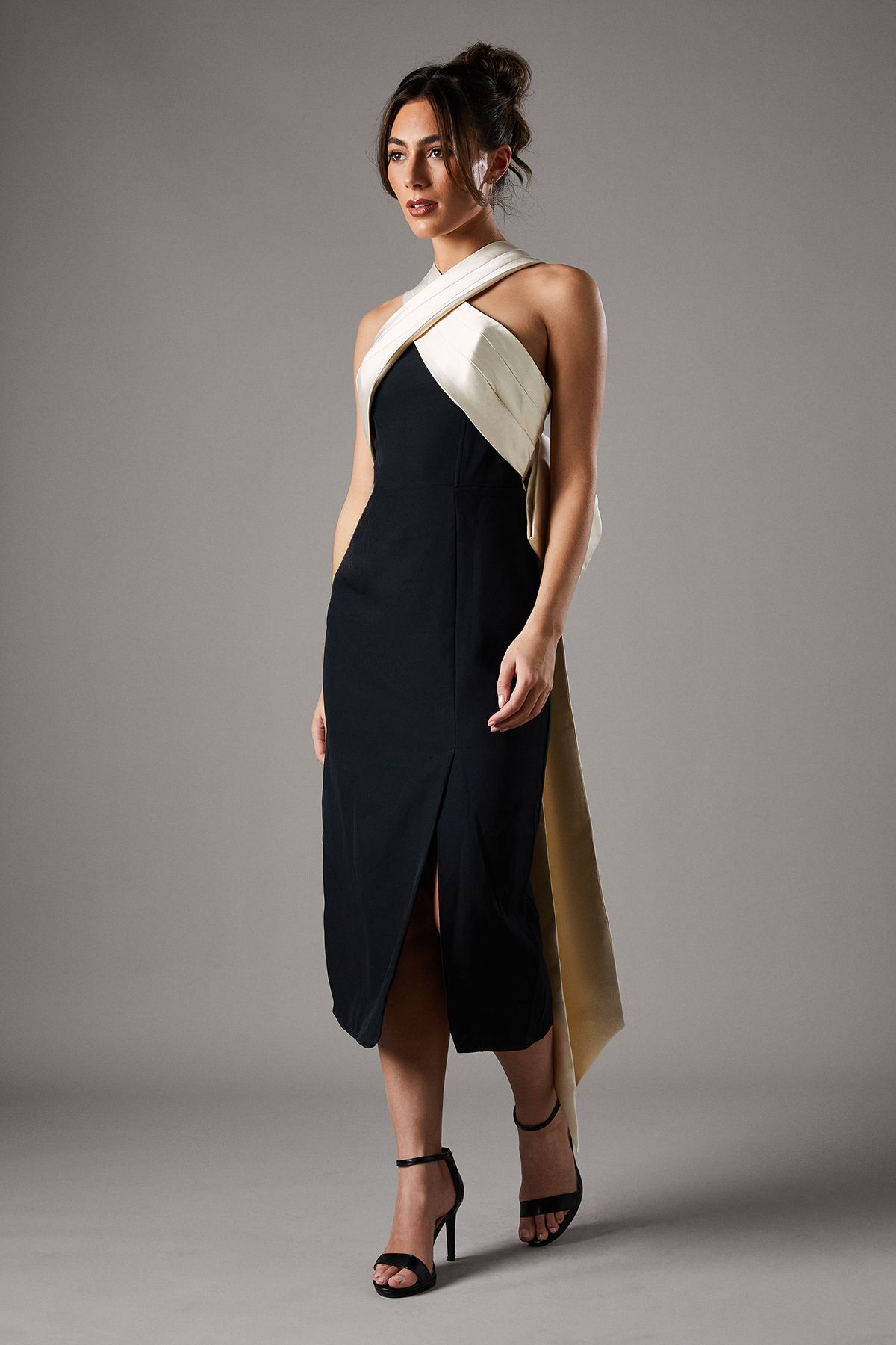 Coast Cross Over Front Bow Back Midi Dress Mono image 2