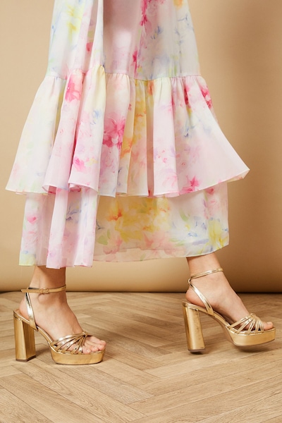 Oasis Mandy Cross Strap Chunky High Heel Platform Sandals Champagne