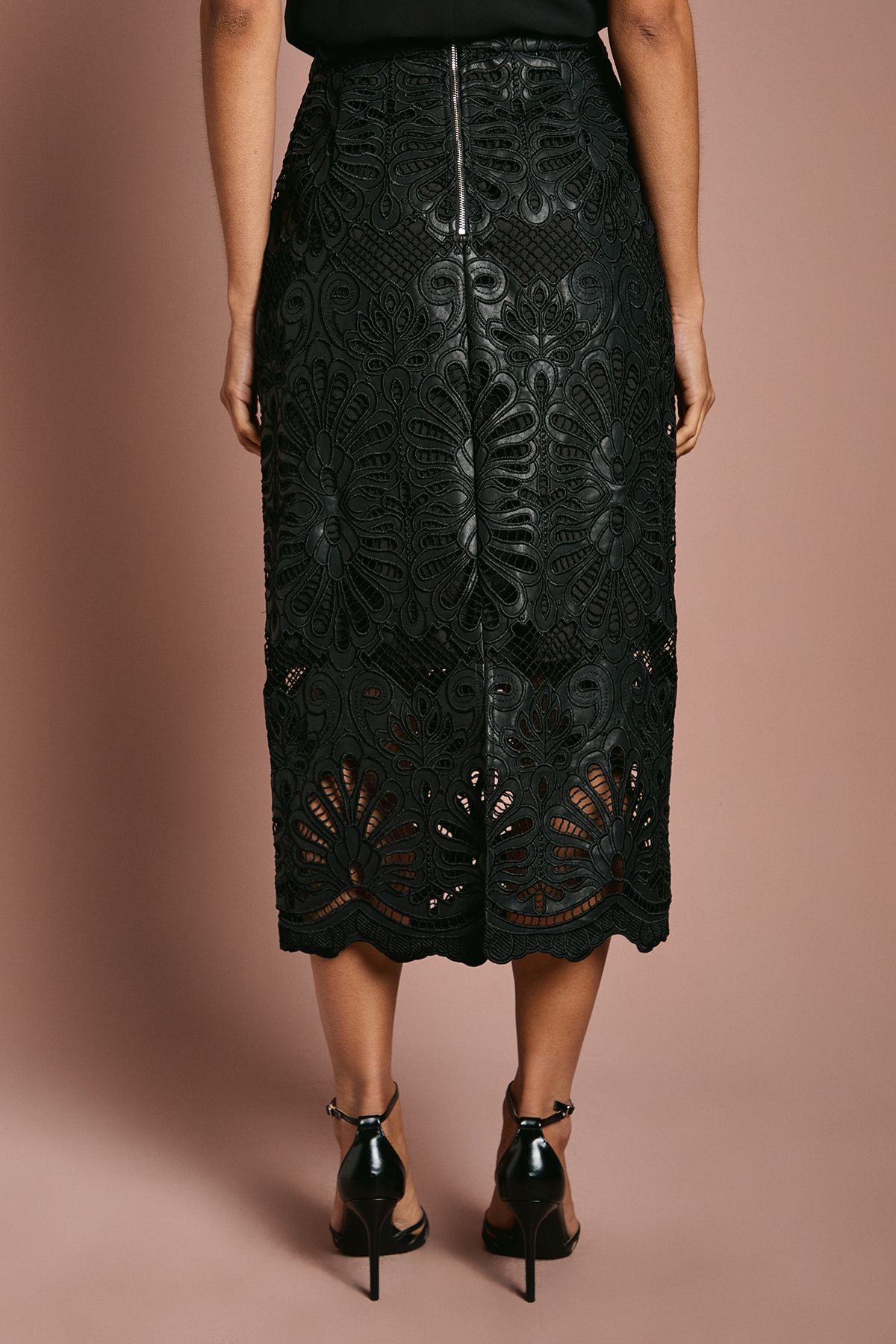 Coast PU Lace Midi Skirt Black image 3