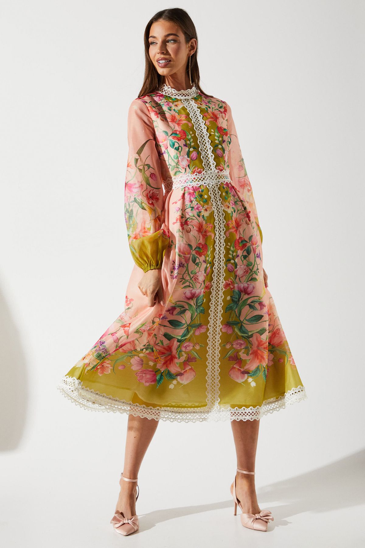 Coast Organza Lace Trim Midi Dress Multi image 1