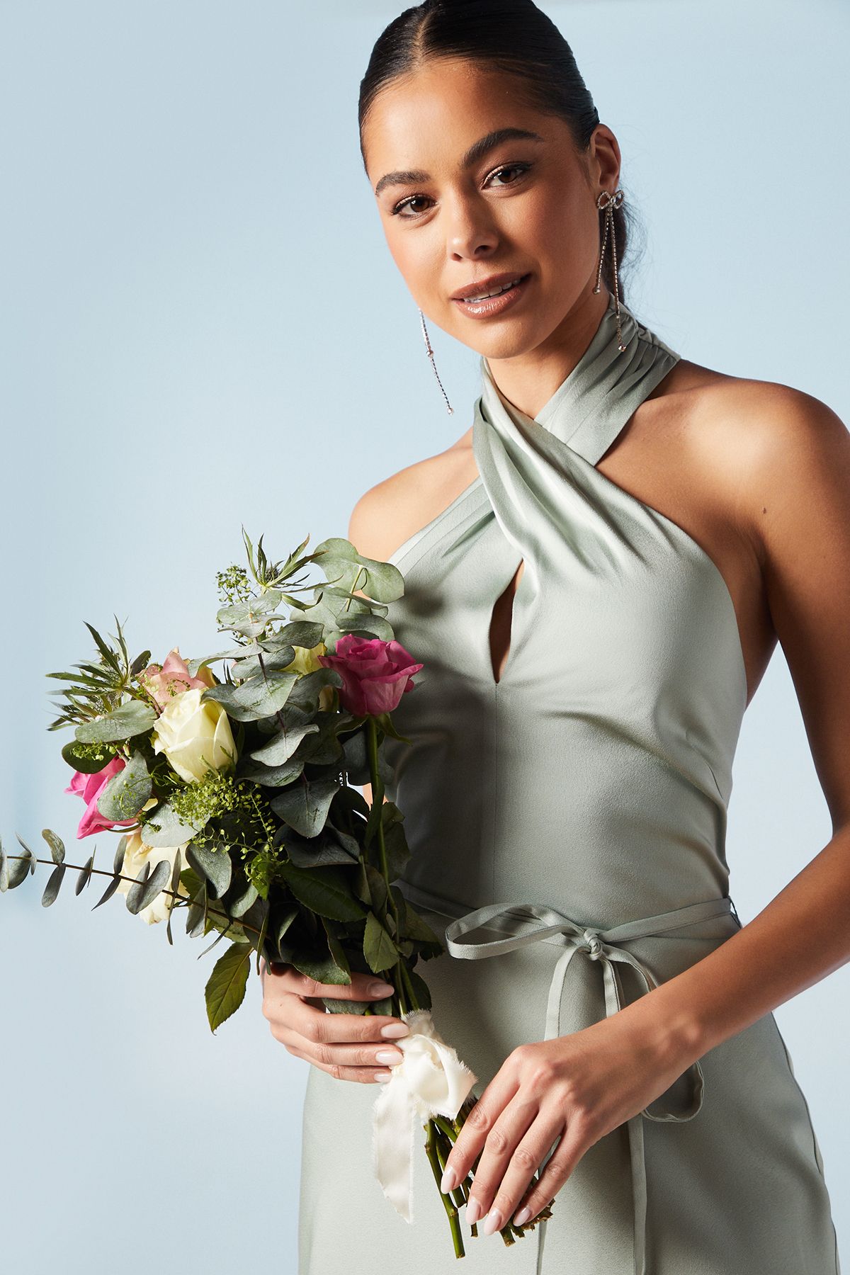 Oasis Cross Front Halterneck Bridesmaid Dress Sage image 4