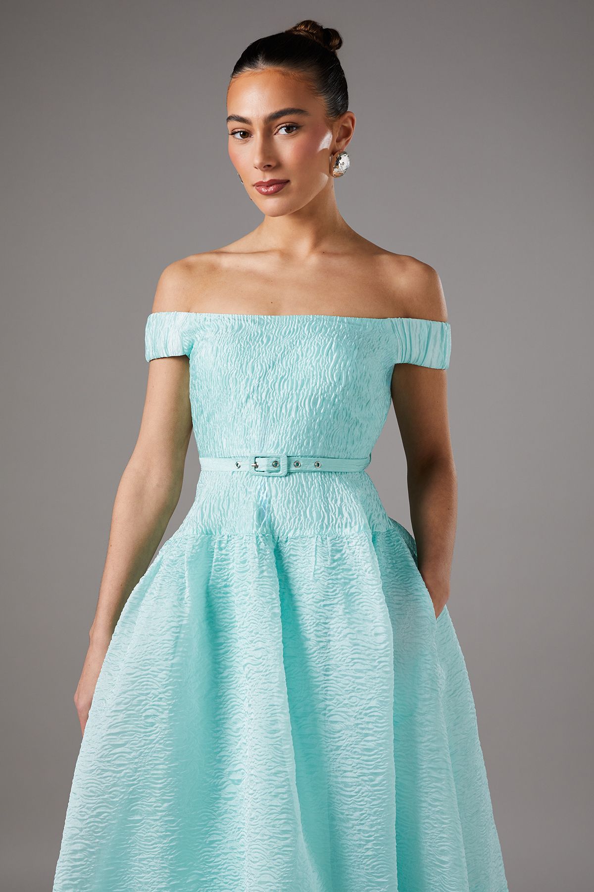 Coast Textured Off Shoulder Prom Dress Mint image 2