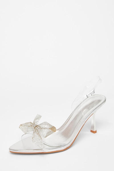Quiz Silver Diamante Bow Heels