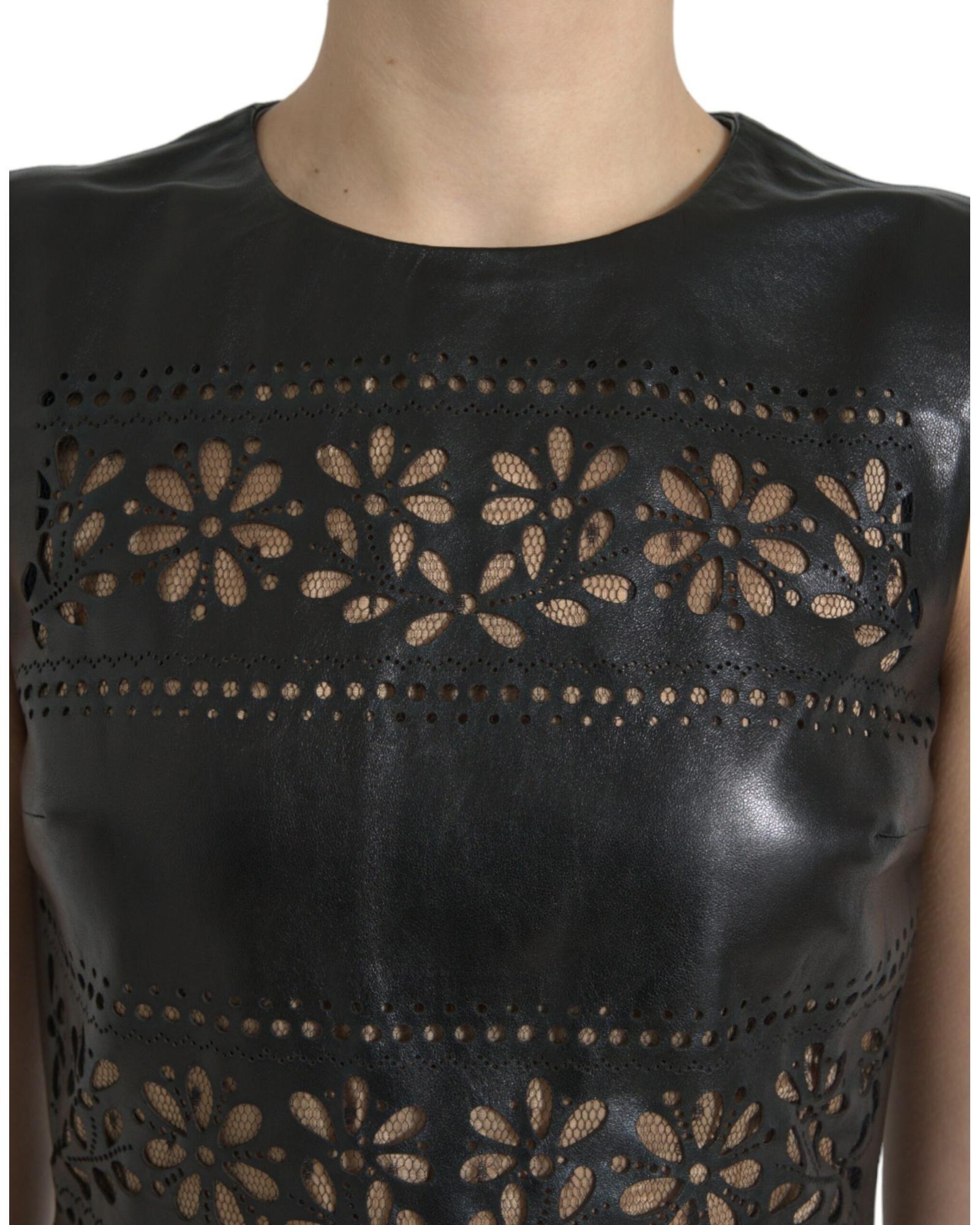 Valentino Leather Mini Dress Floral Cutout Wo - Black Dresses image 4