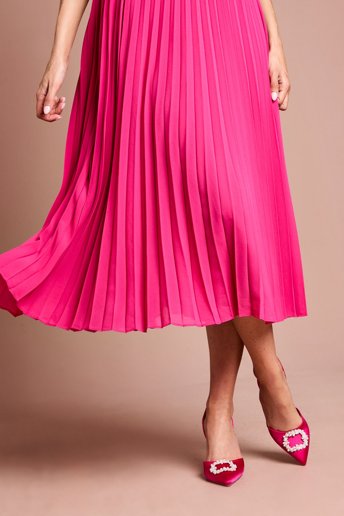 Coast Selene Satin Pearl Trim Slingback High Heel Court Shoes Magenta image 2