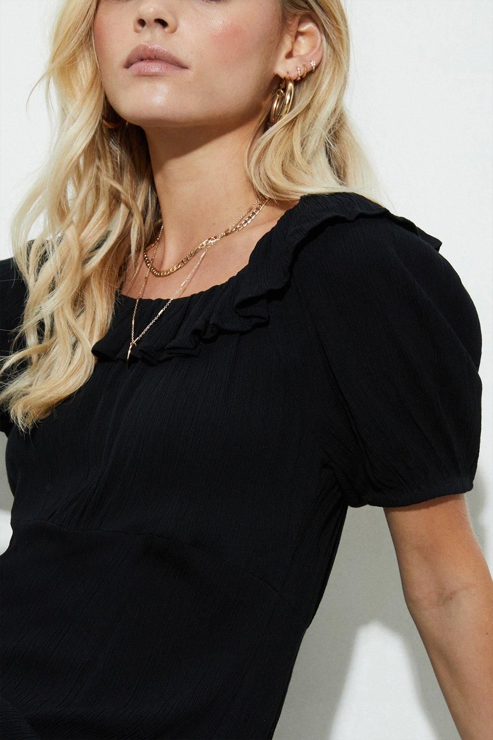 Dorothy Perkins Petite Black Frill Neck Midi Dress Black image 5