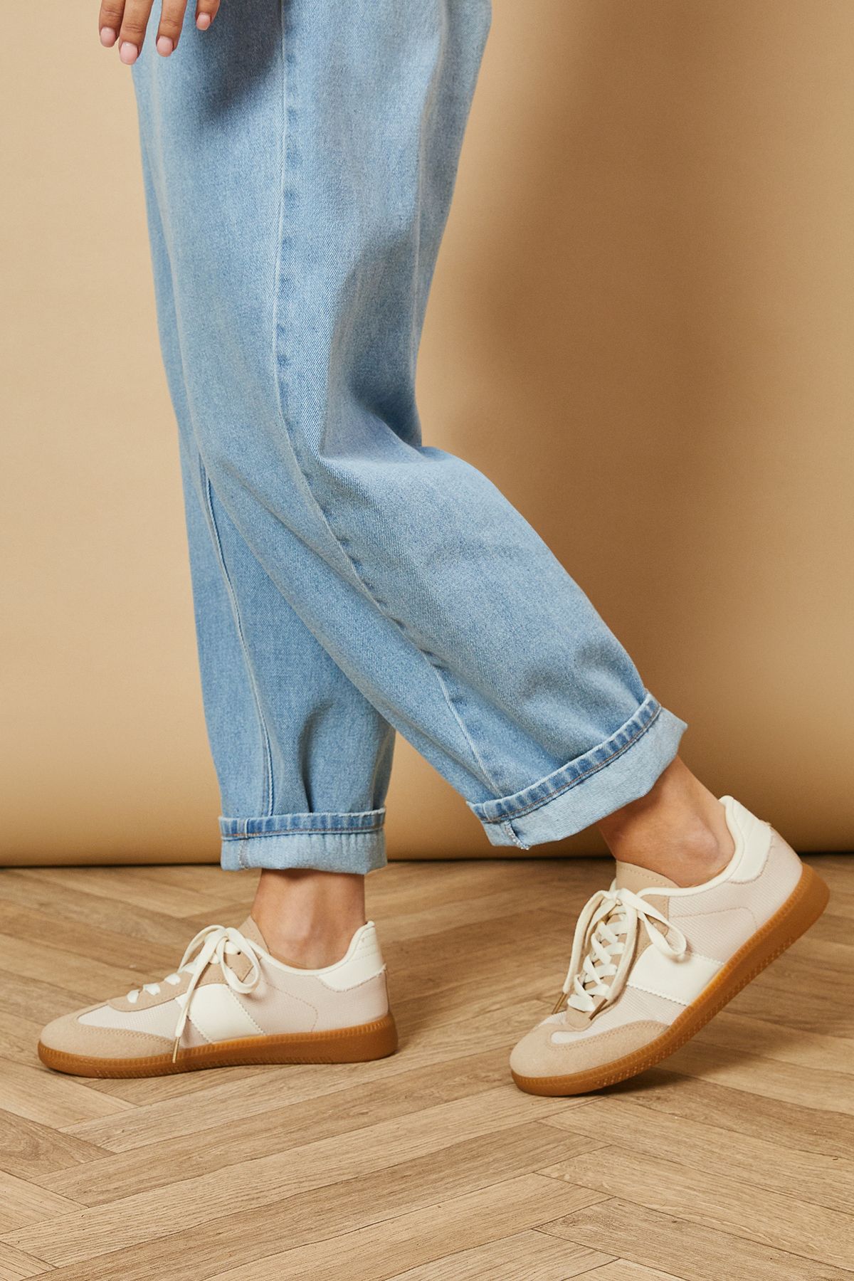 Oasis Denae Faux Suede Side Stripe Lace Up Trainers Taupe image 3