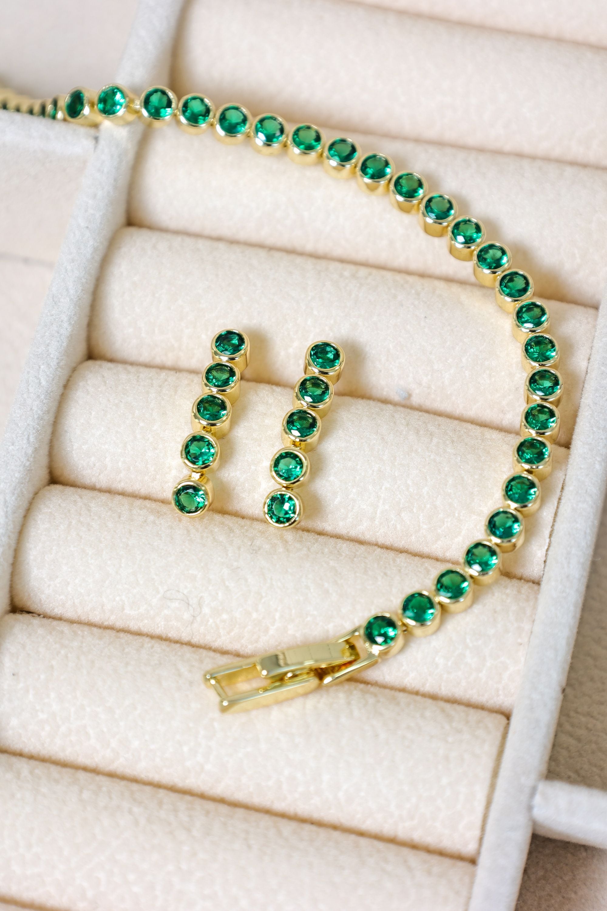 Jon Richard 14K Gold Plated and Emerald Cubic Zirconia Tennis Earrings - Gift Box image 5