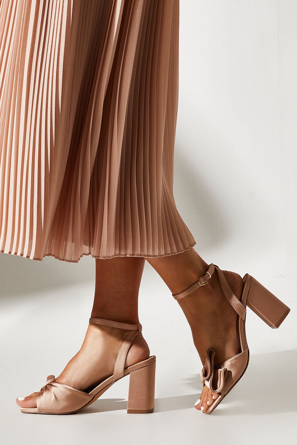 Coast Tina Satin Soft Ruffle High Block Heel Sandals Champagne image 3