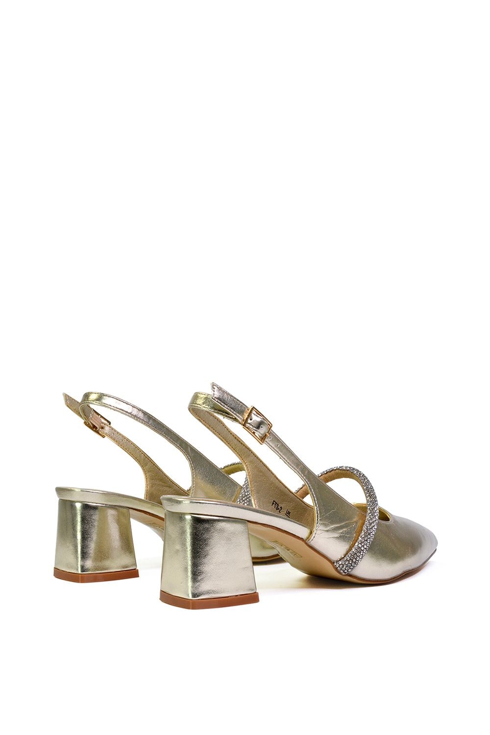 XY London 'Sandie' Sling Back Strappy Pointed Toe Diamante Mid Block Heels image 3