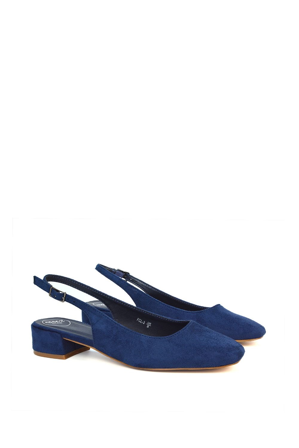 XY London 'Jilly' Square Toe Slingback Low Block Heel Court Shoes image 3
