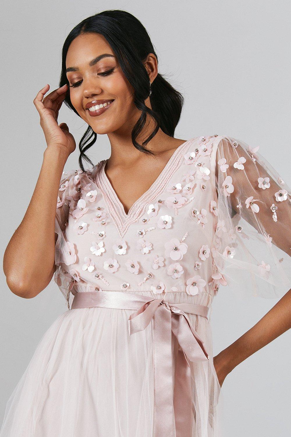 Coast Angel Sleeve Trailing Floral Embellished Bridesmaid Dress Blush image 2