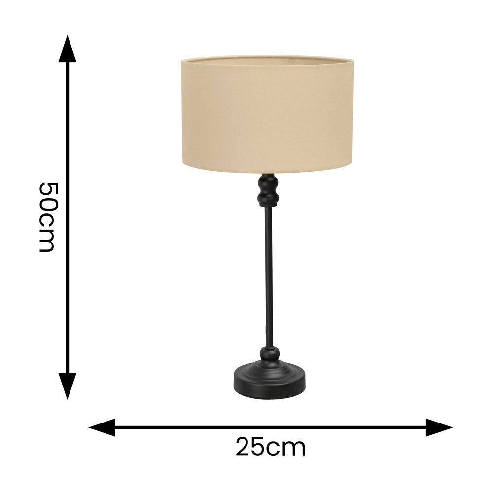 ValueLights Maggie Black Metal Candlestick Slim Table Lamp with Fabric Drum Lamp Shade image 6