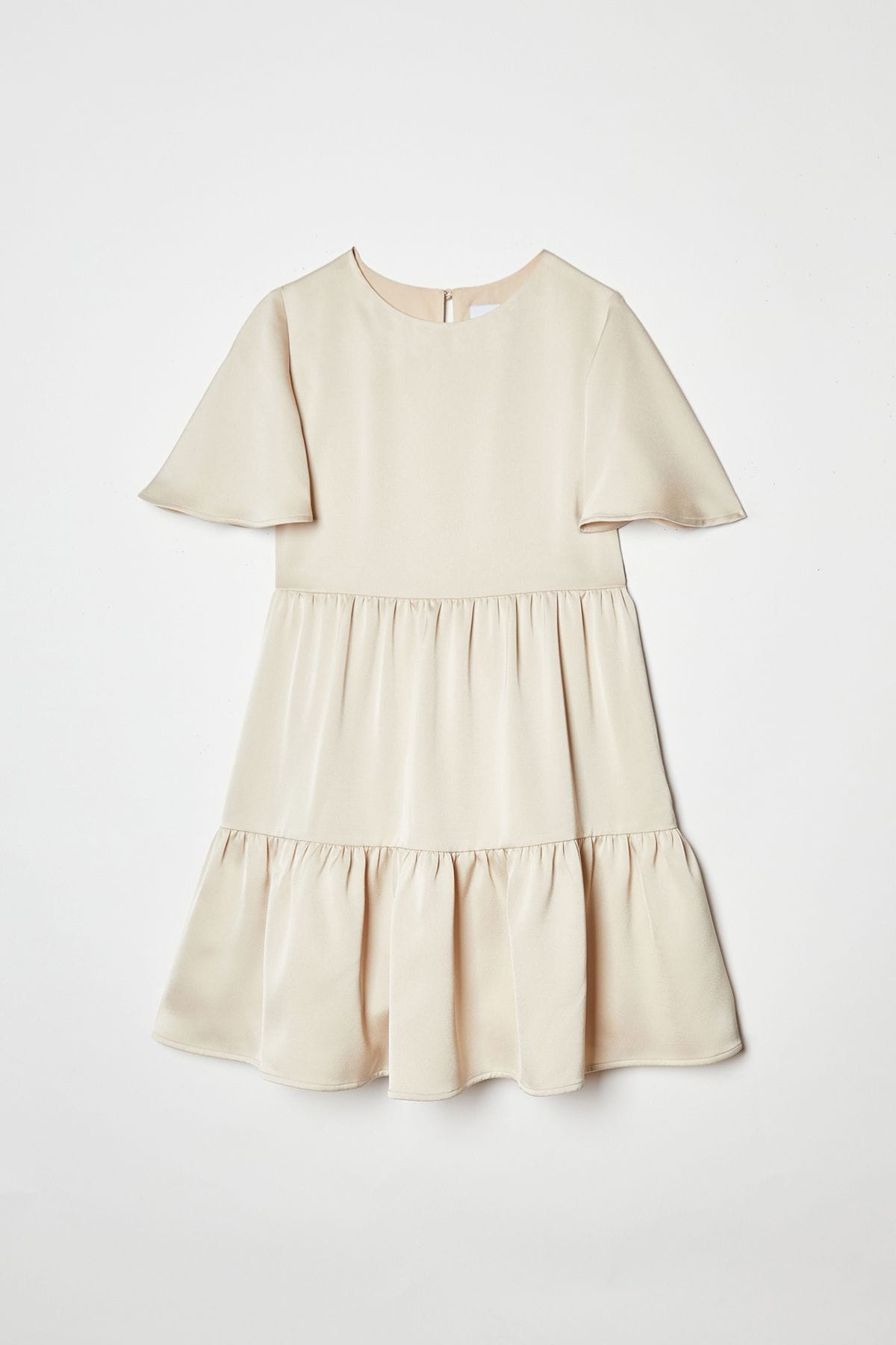 Coast Girls Satin Back Crepe Tiered Angel Sleeve Dress Champagne image 5