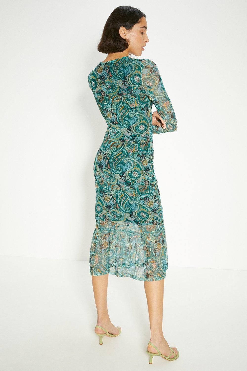 Oasis Paisley printed gauged front midi dress Multi image 3