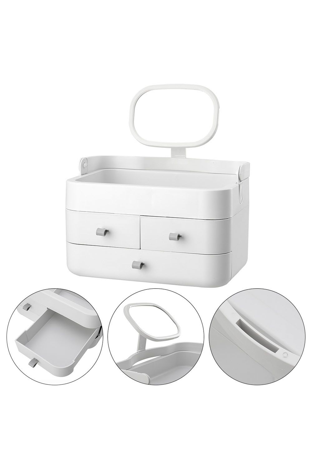Living and Home 3 Drawers Modern Makeup Organizer with Mirror image 3