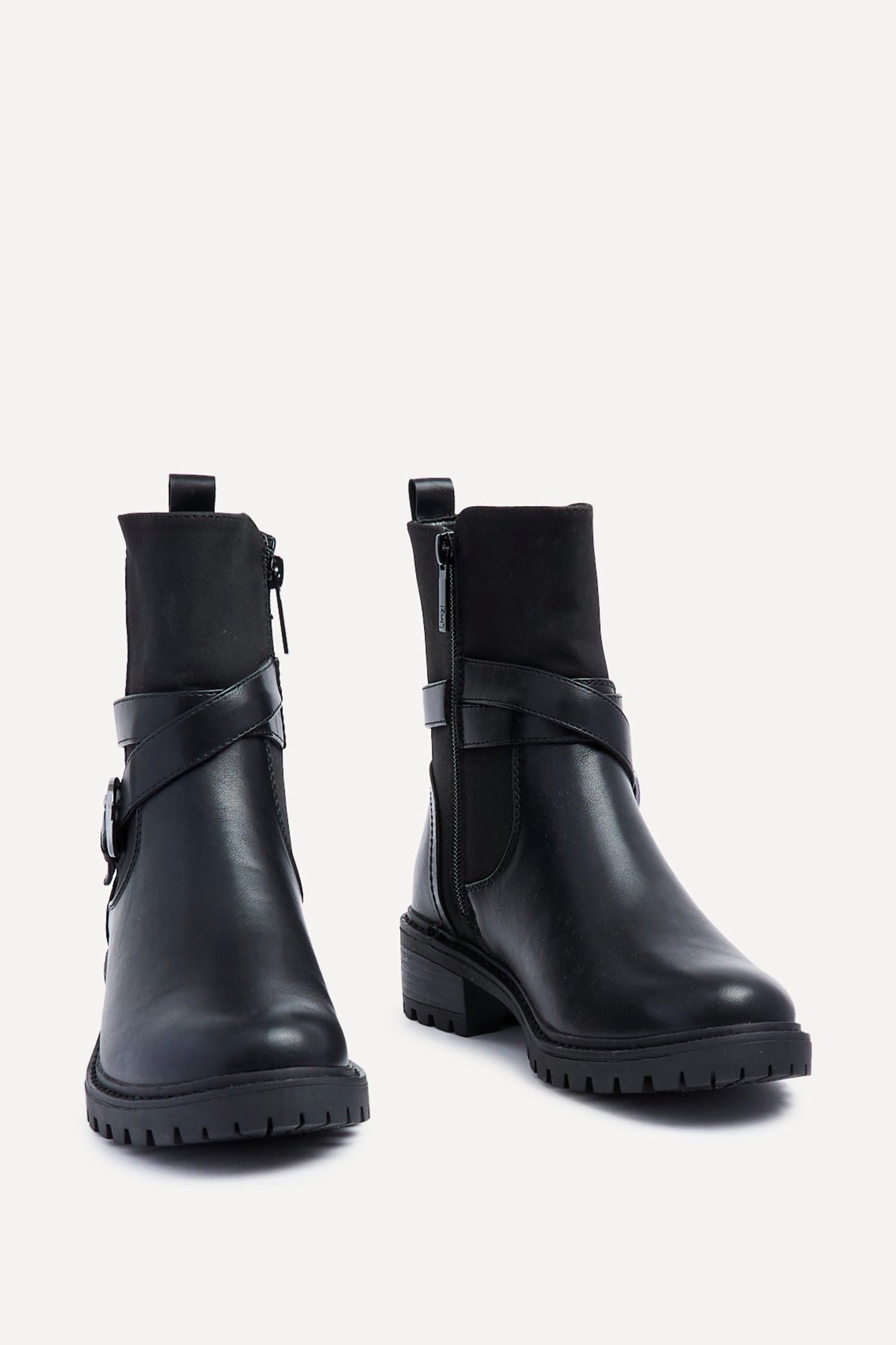 Linzi Metro Black Faux Leather Chunky Boot image 3