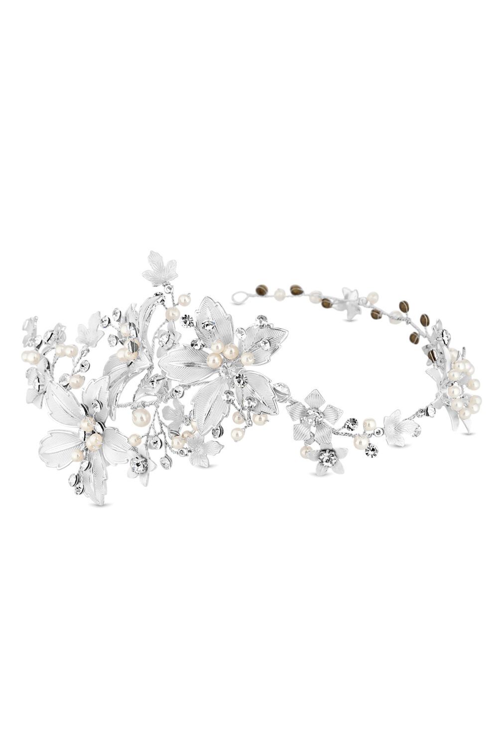 Jon Richard Lila Silver Floral Crystal And Pearl Hair Vine - Gift Pouch