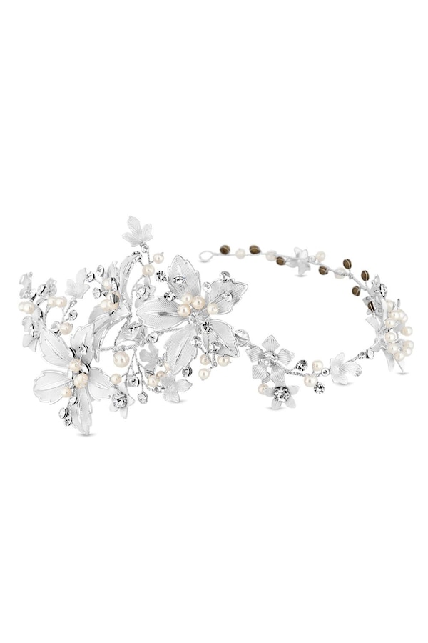 Jon Richard Lila Silver Floral Crystal And Pearl Hair Vine - Gift Pouch