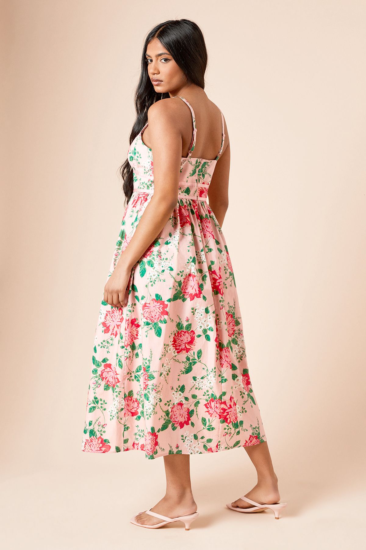 Dorothy Perkins Petite Contrast Binding Detail Printed Poplin Midaxi Dress Pink image 4