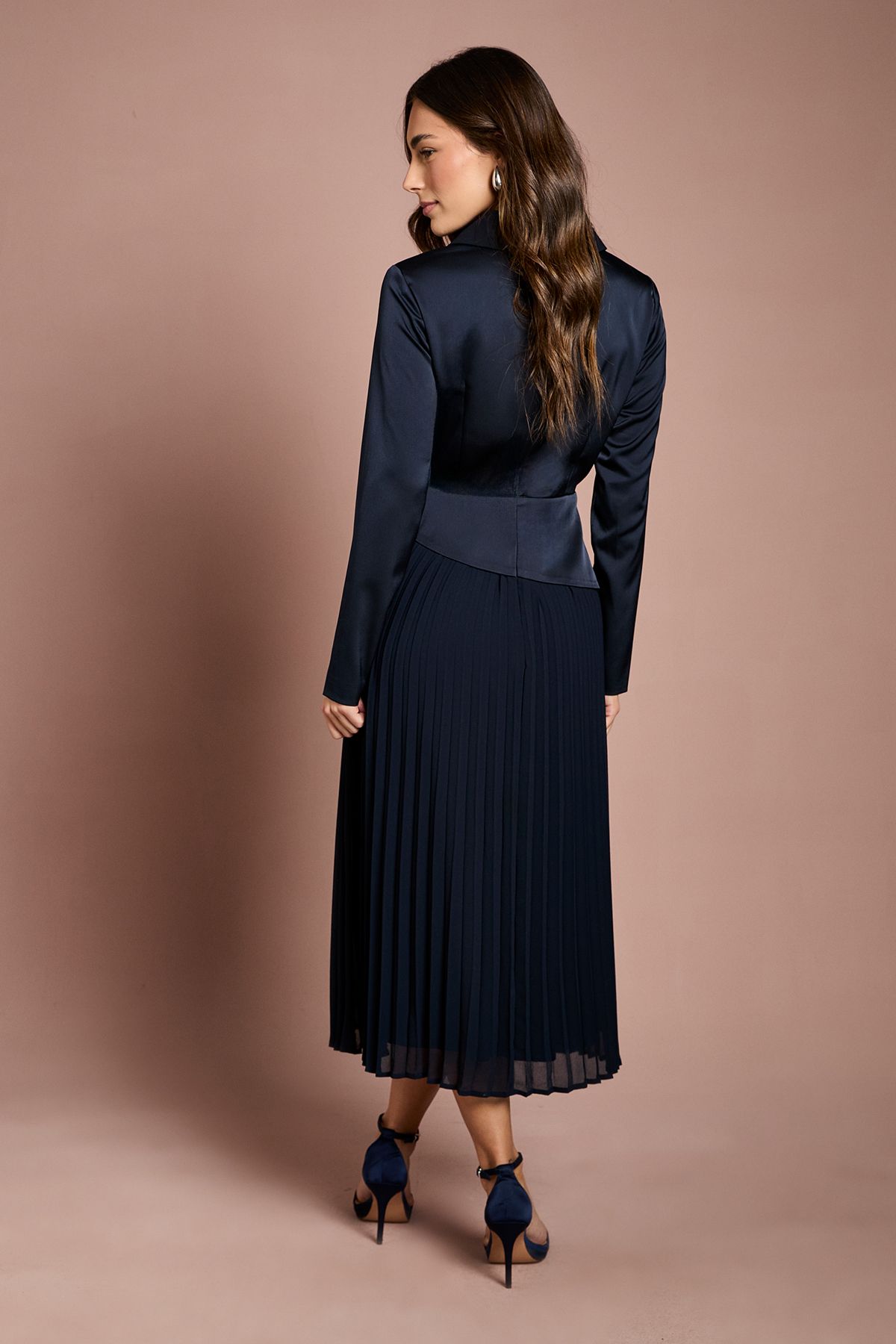 Coast Tailored Pleat Skirt Midi Dress Navy image 3