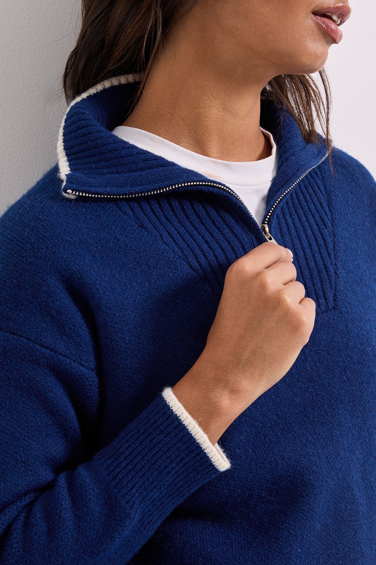 Dorothy Perkins Zip Up Knitted Jumper Navy image 5