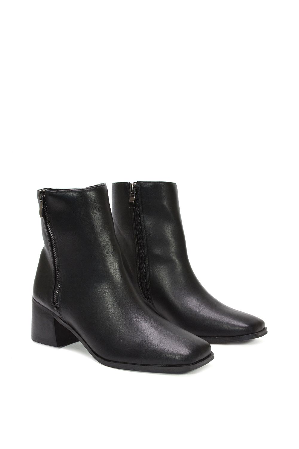 XY London 'Willow' Square Toe Zip Up Mid Block Heel Ankle Booties image 5