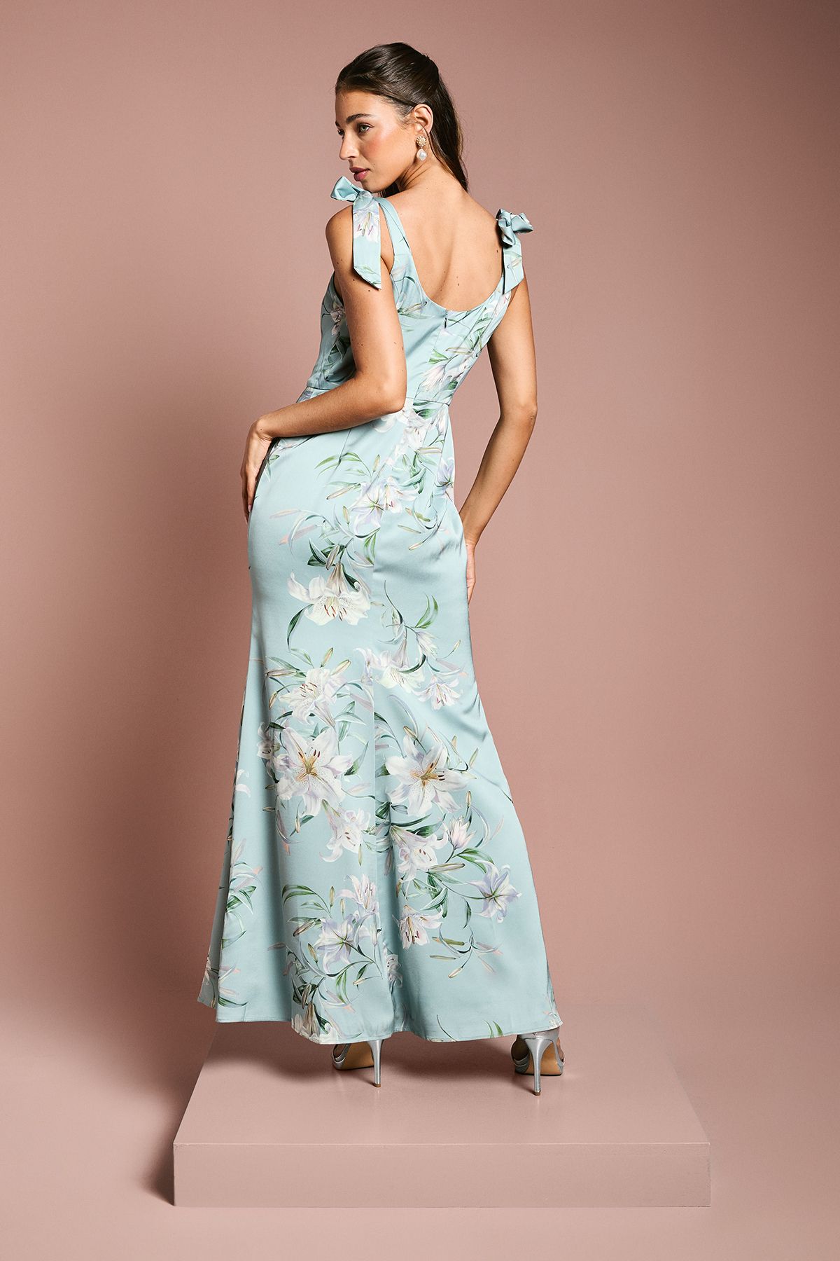 Coast Printed Satin Tie Shoulder Bridesmaid Dress Sage image 4