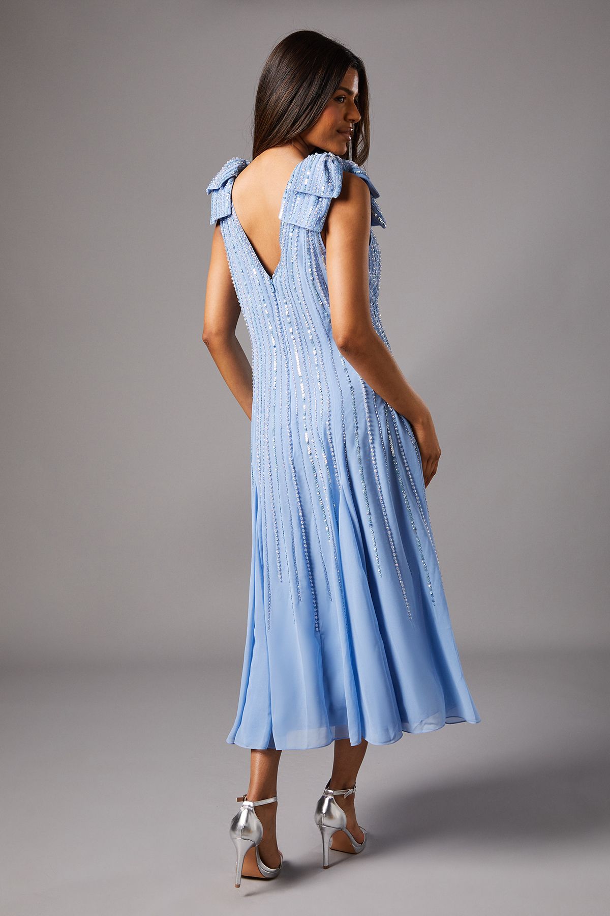 Coast Petite Bow Shoulder Embellished Midi Dress Cornflower Blue image 4