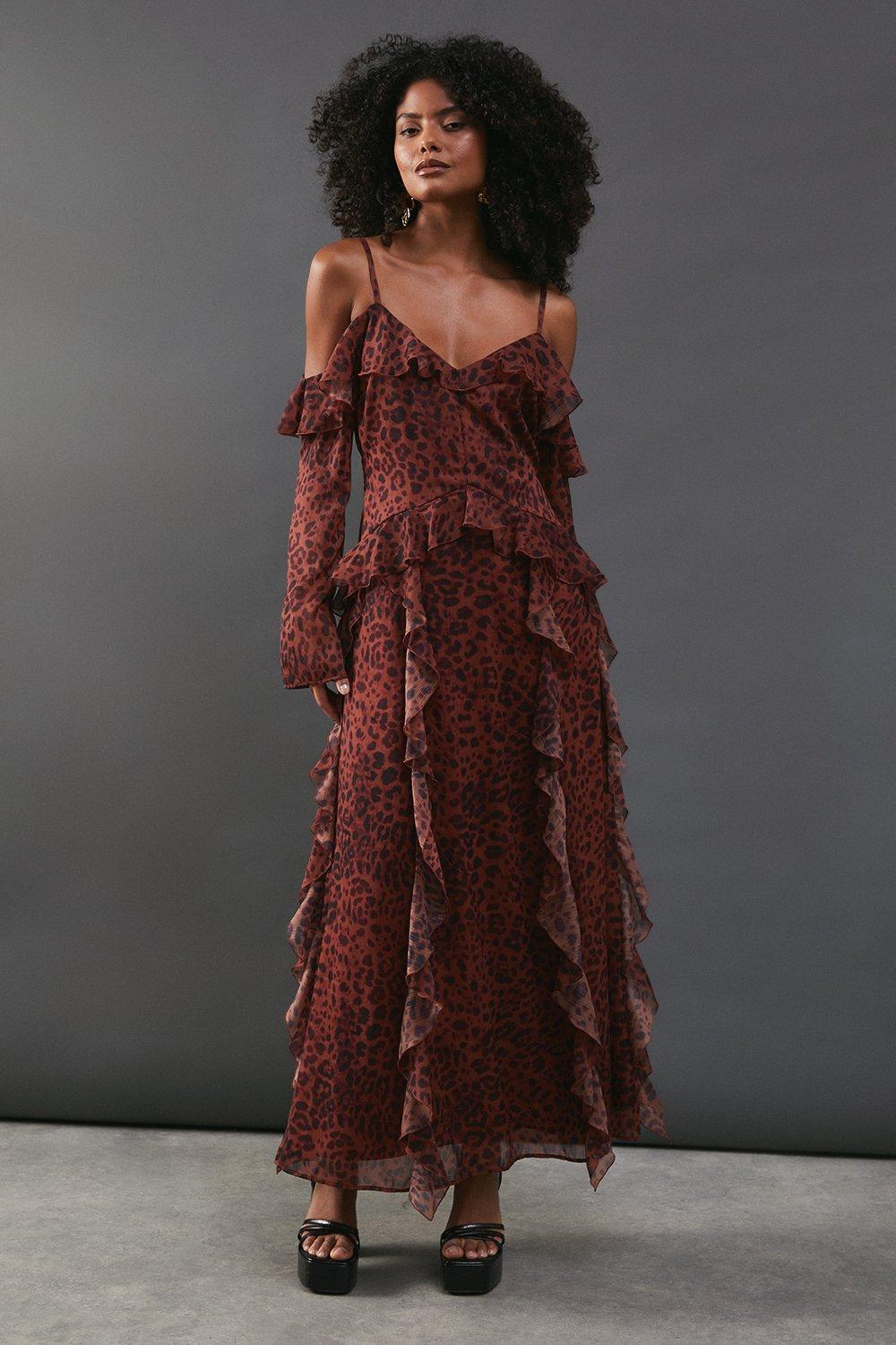 ANIMAL BROWN PRINT MAXI DRESS main image 1