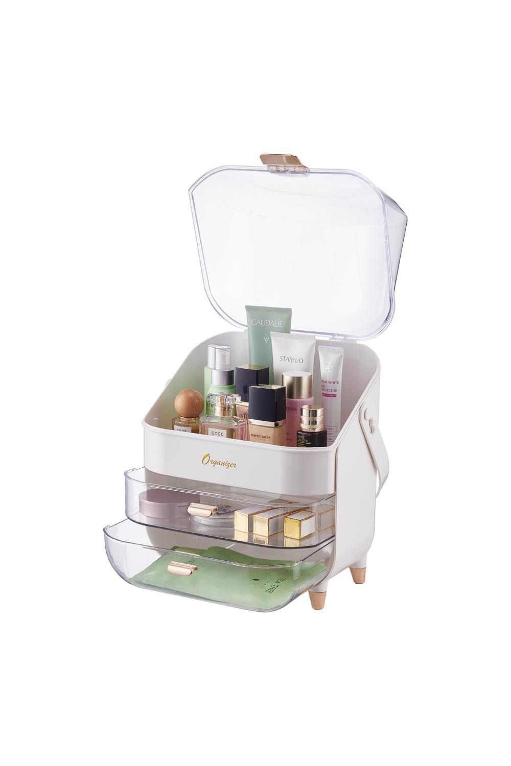 SHEONLY Makeup Storage Organizer with Lid, Waterproof Cosmetics Skincare Organizer for Vanity image 4
