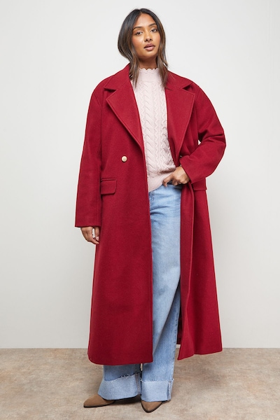 Oasis Tie Belt Detail Midi Coat Red