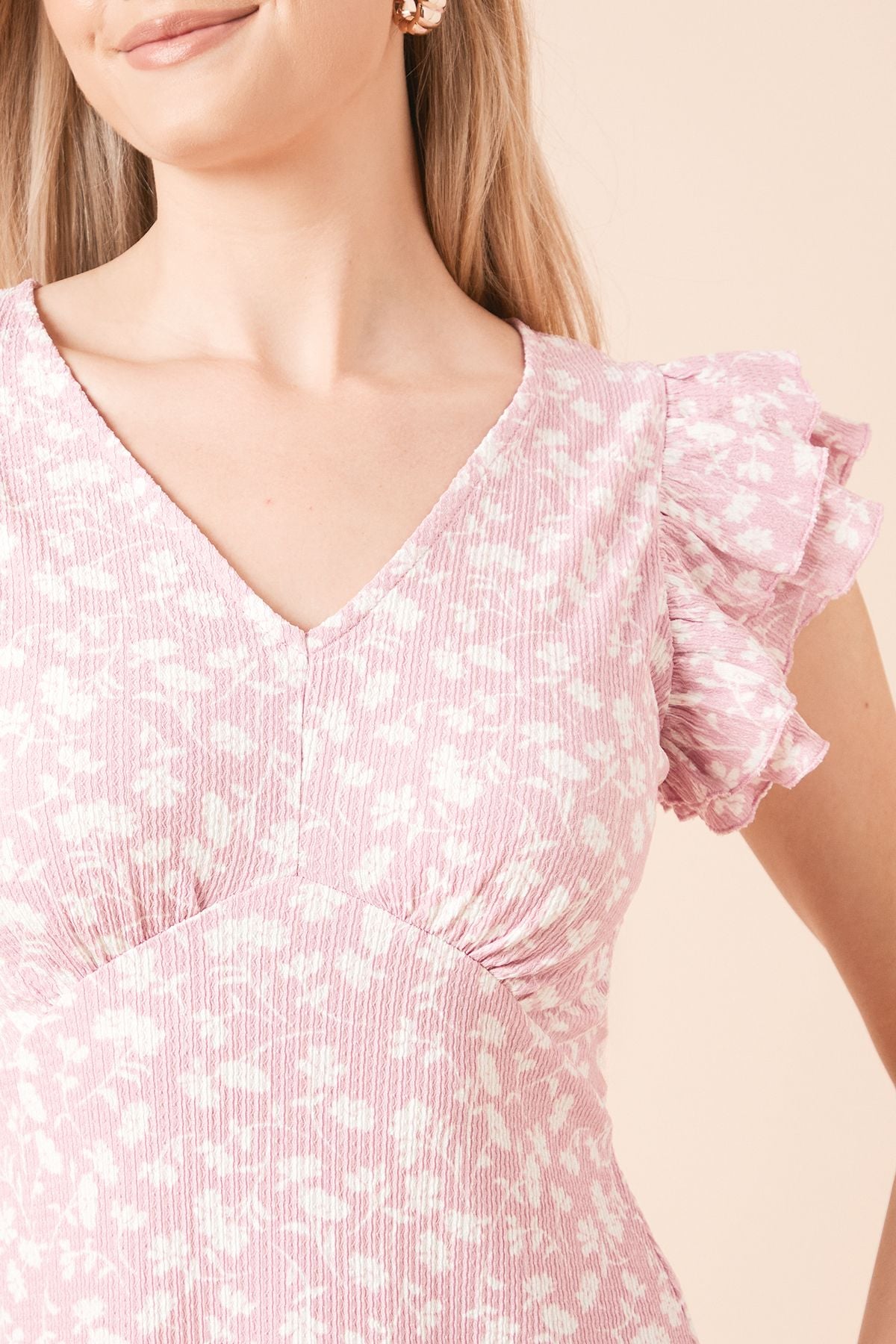 Dorothy Perkins Floral Frill Sleeve V Neck Mini Dress Pink image 5