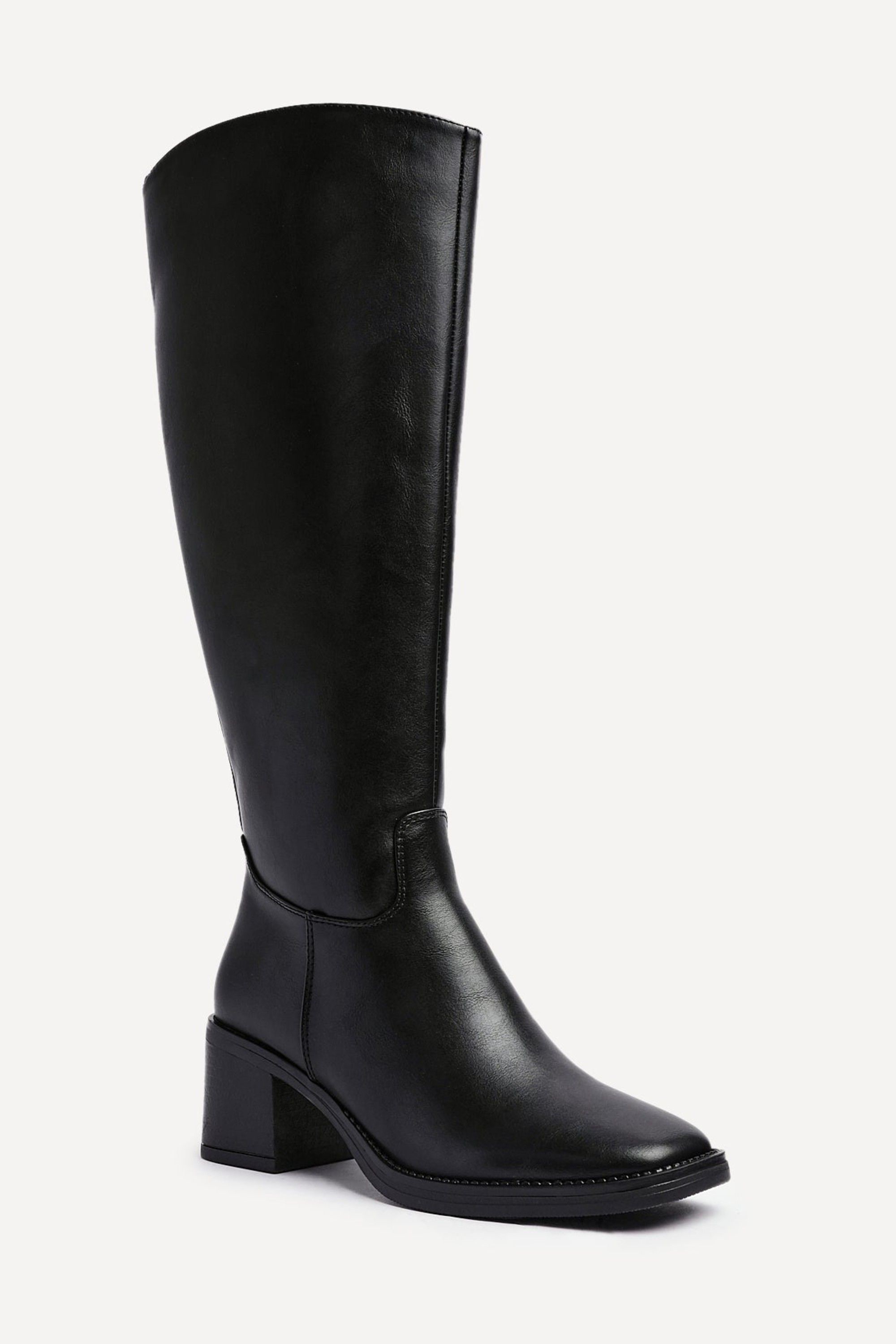 Linzi Brandy Black Faux Leather High Leg Block Heeled Boot image 5