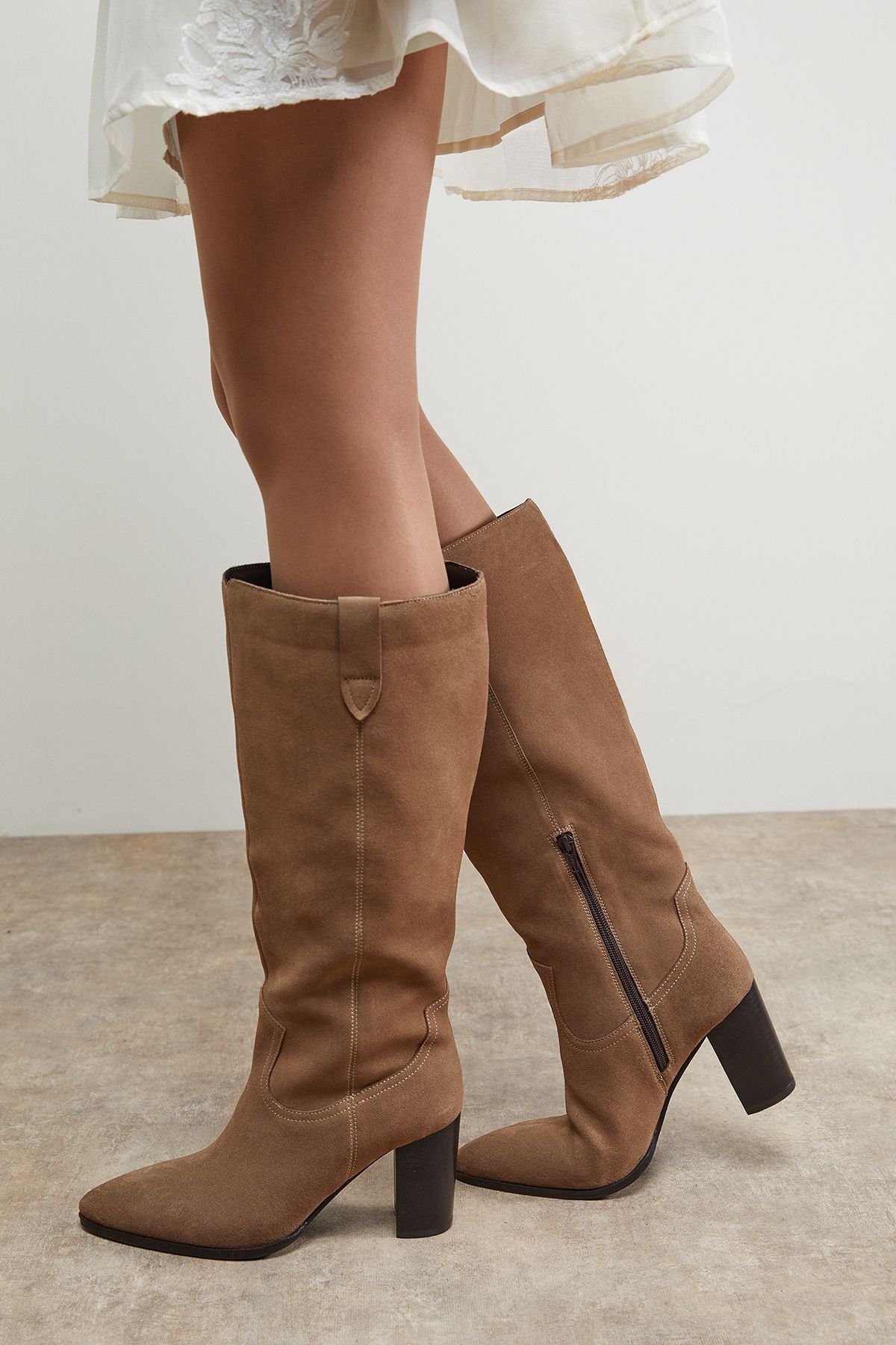 Oasis Kresta Suede High Block Heel Knee Boots Taupe image 1
