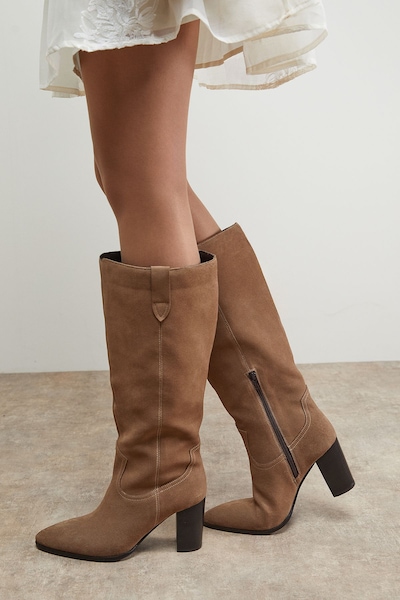 Oasis Kresta Suede High Block Heel Knee Boots Taupe