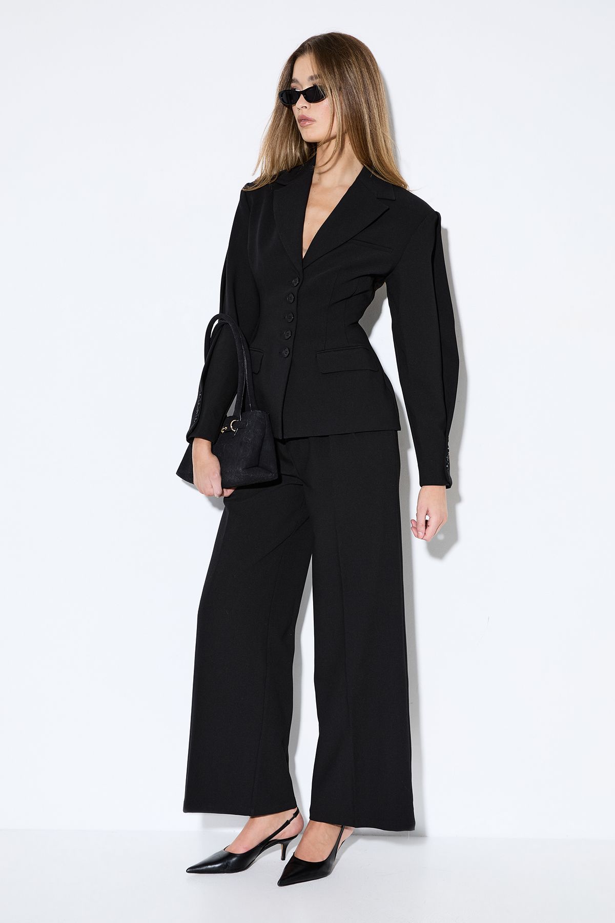 MissPap Premium Pleated Sleeve Blazer Black image 2