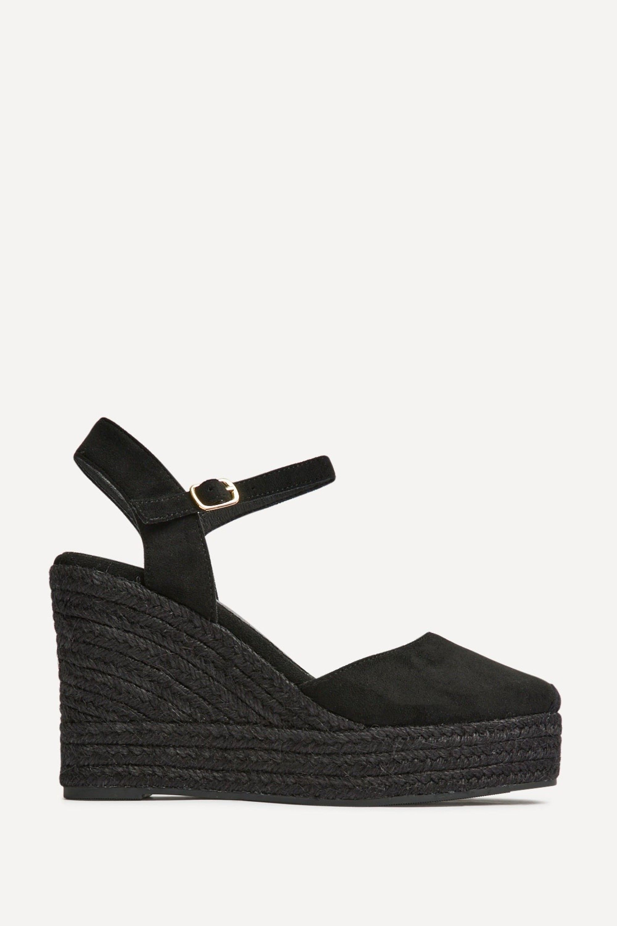Linzi True Black Faux Suede Espadrille Wedges