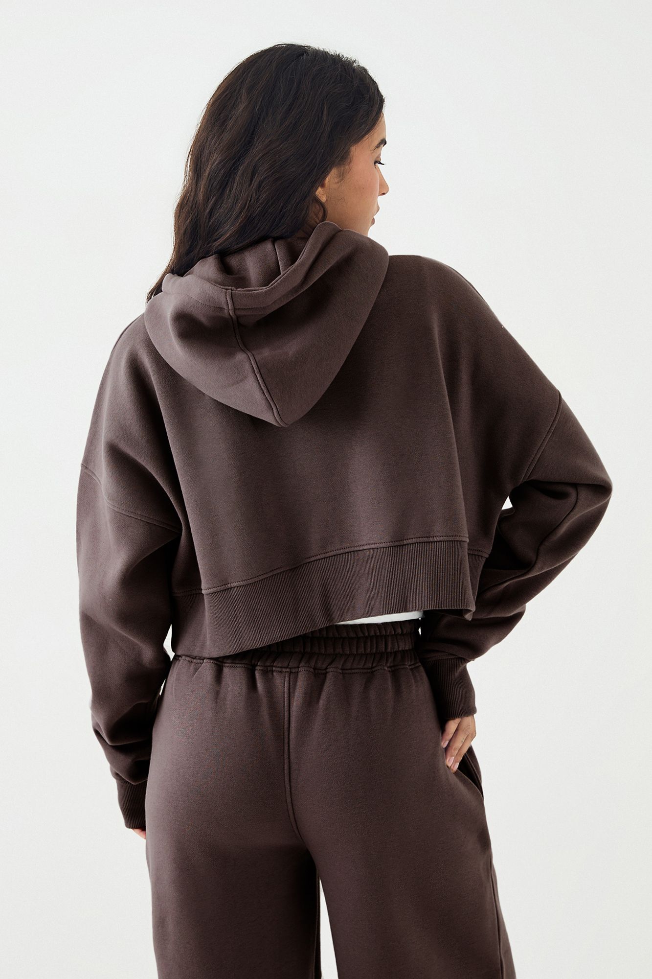 DSGN Studio DSGN Studio Cord Applique Zip Through Bomber Sweatshirt Dark Chocolate image 2