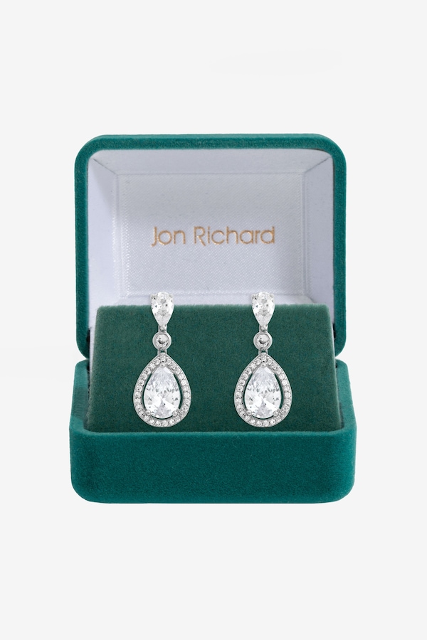 Jon Richard Rhodium Plated Cubic Zirconia Pear Drop Earrings