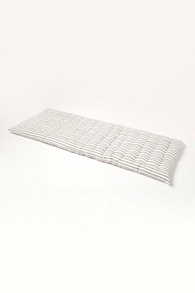 Homescapes Garden Bench Cushion Luxury 3 Seater Cotton Grey Striped Indoor Outdoor Pad