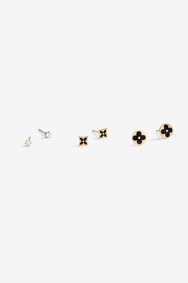 Jon Richard Gold Plated And Jet Enamel Earrings - Pack Of 3