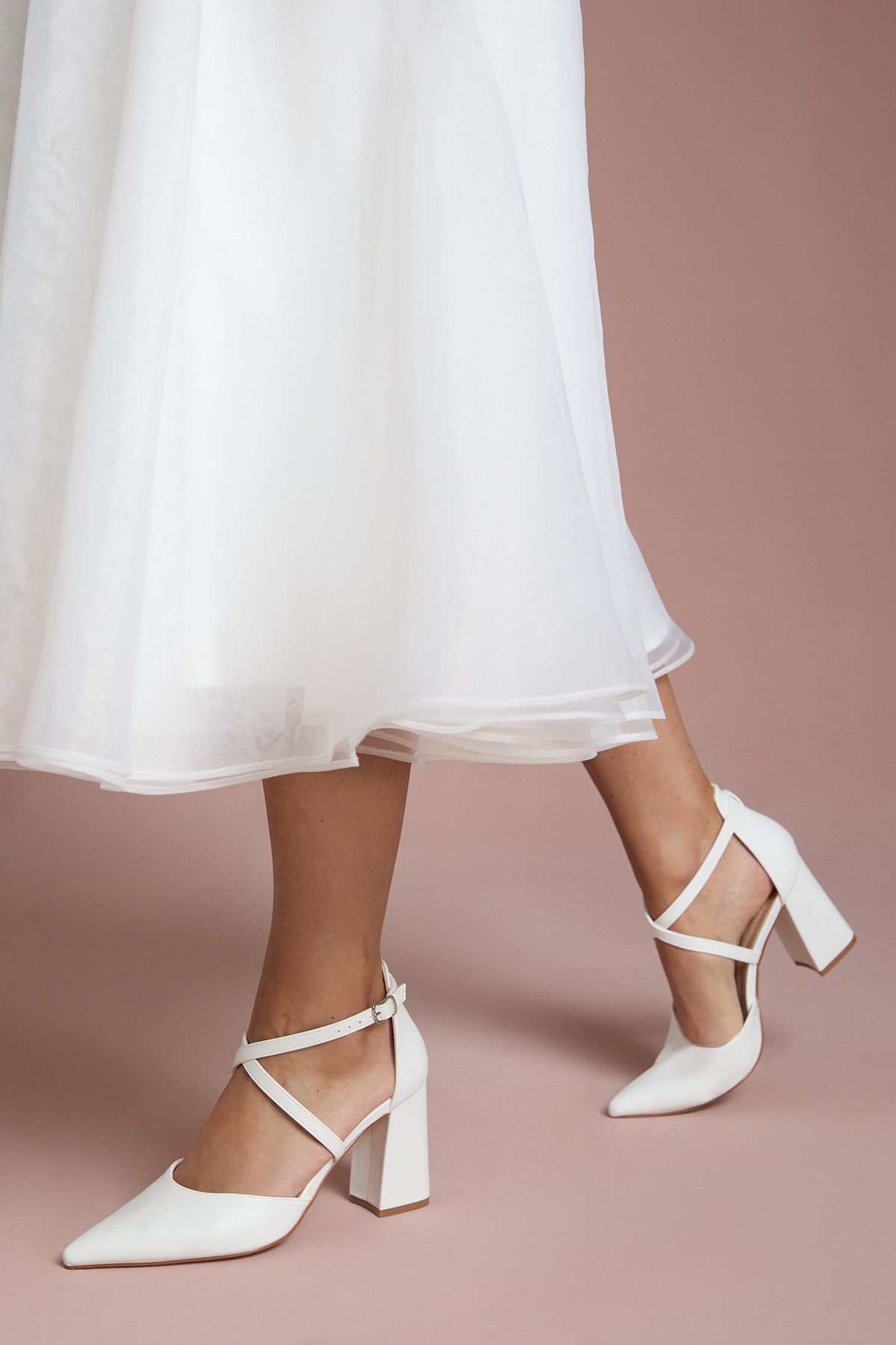 Coast Wide Fit Treat Faux Suede Cross Strap Pointed Block Heel Court Shoes White image 3